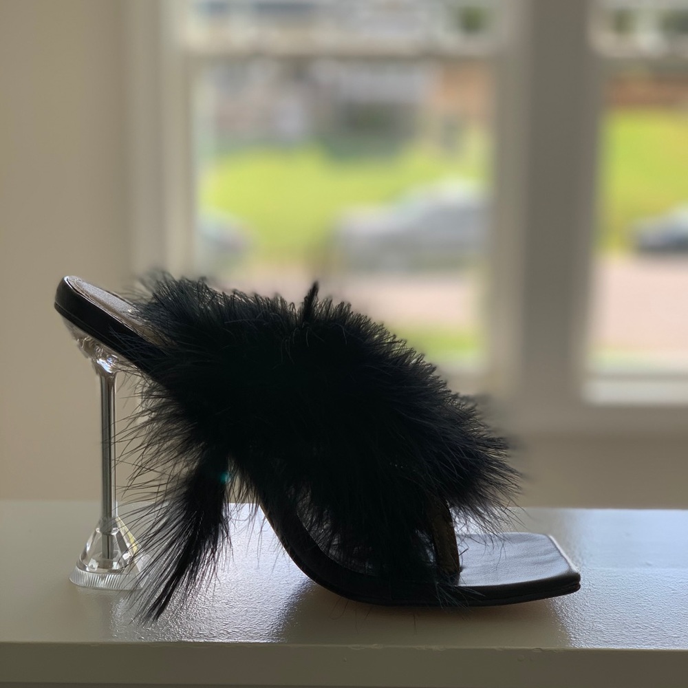 Lemonade Black Fur Perspex Thong Heel